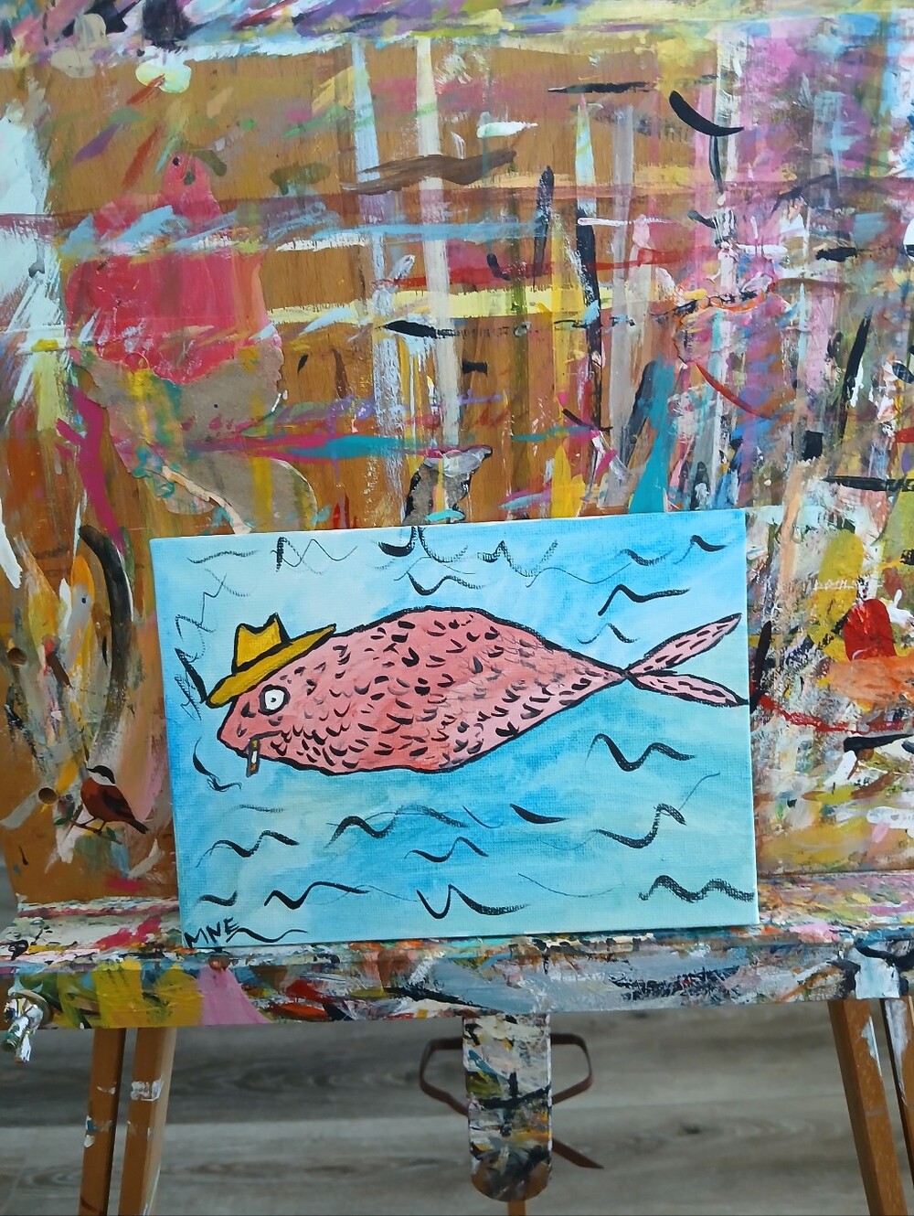 Smoking Fish In Hat Painting